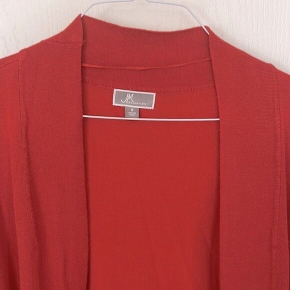 JM Collections Open-Front Button-Cuff Cardigan Sweater burnt red - Picture 4 of 9